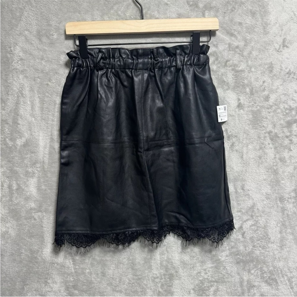 NWT Zara Basic Collection Womens Sz XS Black Faux Leather Skirt Pleather Sheer